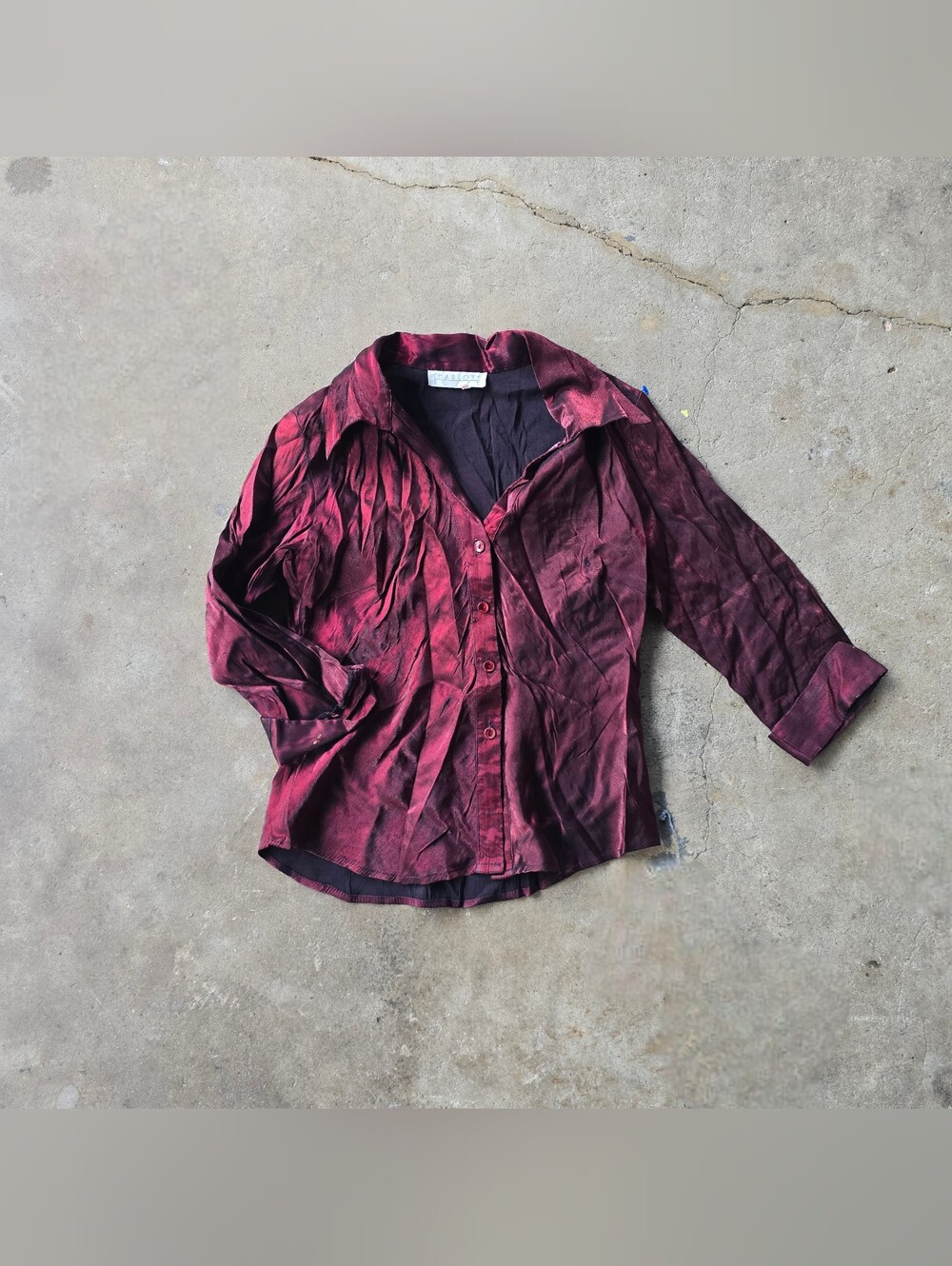 VTG Charlotte Russe 90s Metallic Goth Red Office Siren Vamp Romantic Rave Top